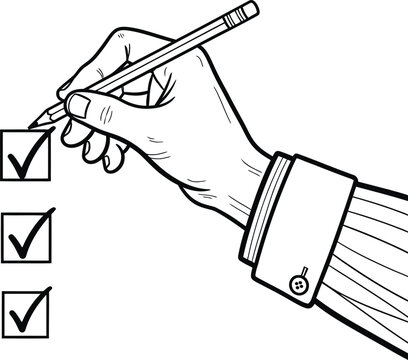 Hand holding pencil checking boxes on a checklist