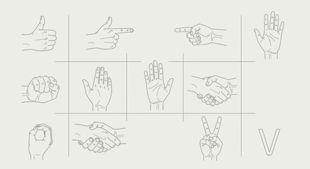 Fototapeta premium Outlined hand gestures and symbols set against a neutral background