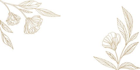 Golden floral line frame vector, luxury leaf border with vintage blossom decoration for elegant wedding card and botanical frame design. © Clinton Black