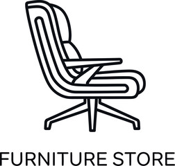Fototapeta premium Black and white line art logo depicting a modern executive office chair above the words furniture store