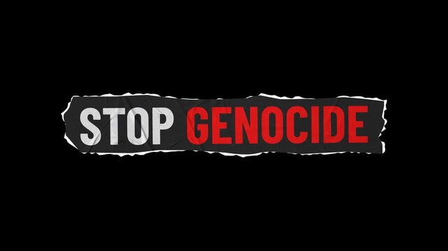Stop Genocide Banner with Torn Paper, Transparent Background. 4K resolution