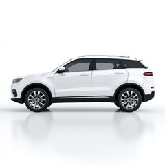 Obraz premium White crossover SUV side profile on a pure white studio background for product catalog
