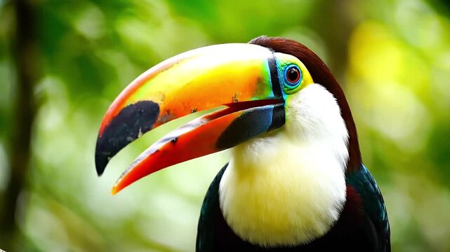 Close-up Portrait of a Vibrant Red-breasted Toucan in Tropical Rainforest