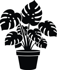 Silhouette monstera deliciosa plant in a ceramic pot vector illustration © Pixel Box