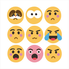 Collection of diverse facial expressions conveying emotions like sadness surprise anger and joy