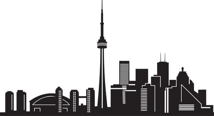 Toronto City Skyline Silhouette with Iconic Tower and Domed Stadium Vector Graphic © Yasin