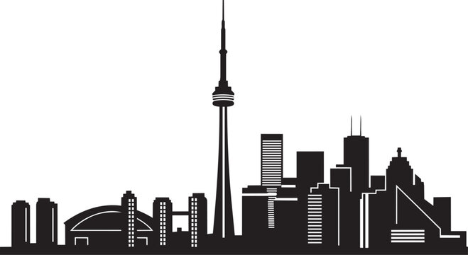 Toronto City Skyline Silhouette with Iconic Tower and Domed Stadium Vector Graphic