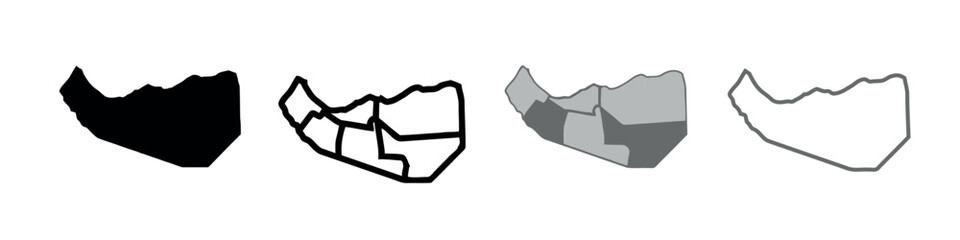 Set of Somaliland map icons in various styles including solid black, bold outline, regional divisions, and thin stroke for geographic design © DXD RAKIIB