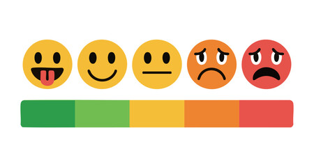 Obraz premium Color feedback scale with five emoticons from happy to angry and colored bars