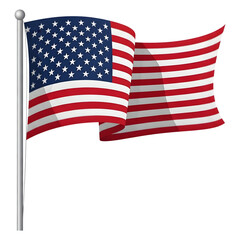 Fototapeta premium Waving united states of america flag on a flagpole illustration against white background