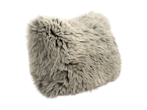 Greige shaggy faux fur lumbar pillow isolated PNG, rectangular fluffy cushion with long plush fur texture decorative home decor element