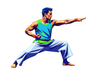 Naklejka premium Martial Artist Performing Dynamic Karate Stance with Focused Expression.