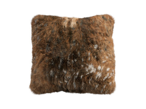 Brown shaggy faux fur square pillow isolated PNG, fluffy decorative cushion with long plush fur texture decorative home decor element