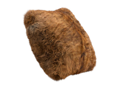 Brown shaggy faux fur square pillow isolated PNG, fluffy decorative cushion with long plush fur texture decorative home decor element