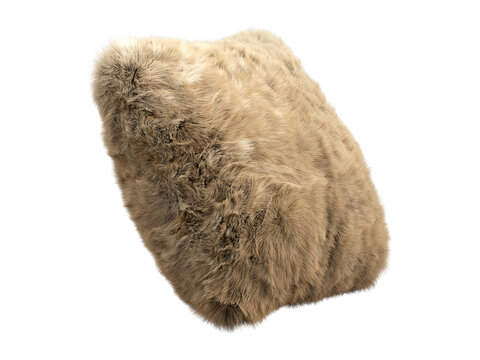 Beige shaggy faux fur square pillow isolated PNG, fluffy decorative cushion with long plush fur texture decorative home decor element