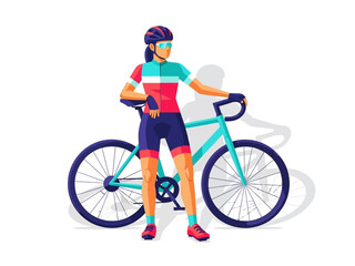 Fototapeta premium Woman Cyclist Standing With Bicycle Ready For Race.