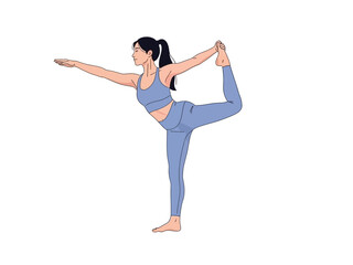 Obraz premium Woman performing yoga dancer pose with focus and balance.