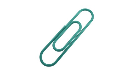 Obraz premium Turquoise paperclip on white background teal blue green