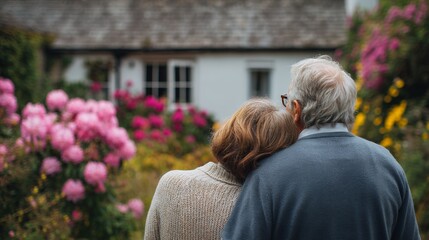 Fototapeta premium elderly couple standing together in garden