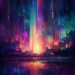 Fototapeta premium The Glitch City at Dawn. Generative AI 