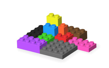 Fototapeta premium Realistic colored plastik constructor parts isolated on transparent background. 3D rendered vector PNG