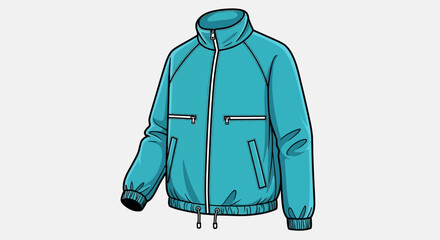 Blue vector windbreaker jacket with zipper and pockets isolated on plain background © Oke-STOCK