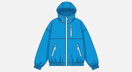 Blue hooded technical windbreaker jacket fashion design template isolated on grey © Oke-STOCK