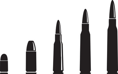 Ammunition bullets concept showing various calibers and sizes