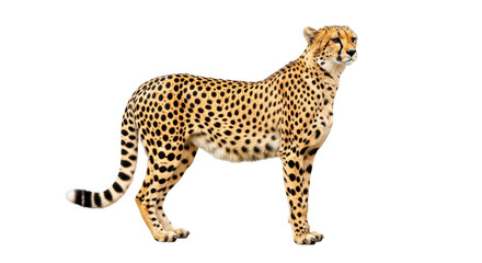 Elegant cheetah standing isolated PNG on transparent background, wild cat with spotted fur for wildlife and nature designs © Maria
