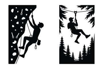 Adventure sports silhouettes: rock climbing and ziplining © Sadek