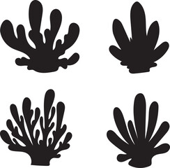 Fototapeta premium Black silhouette vector design of stylized coral and aquatic plants. Abstract shapes for transparent backgrounds in marine graphics