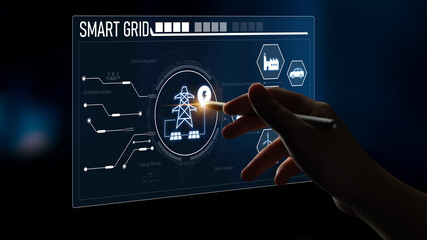 Obraz premium Smart grid system integrating renewable energy sources, energy storage, smart inverters, and demand response for efficient, decentralized, and modern power distribution Latch
