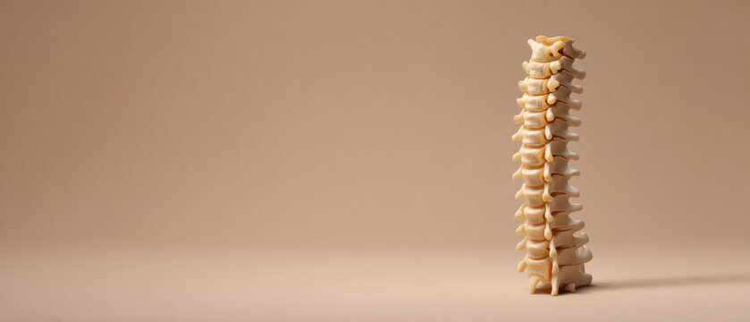 Human spine vertebrae bone structure anatomy medical model close up minimal style studio lighting beige background health skeletal system posture chiropractic orthopedic wellness body back column