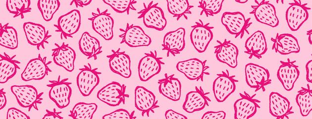 Summer crayon grunge strawberry seamless pattern. Abstract whimsical sweet berry ornament for organic food wrapping, textile print, wallpaper, packaging vector design © ksania
