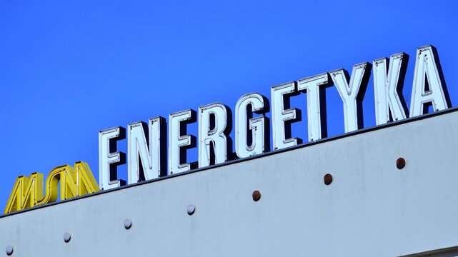 Warsaw, Poland. 4 March 2026. Urban landscape. Neon sign with the inscription: MSM Energetyka.