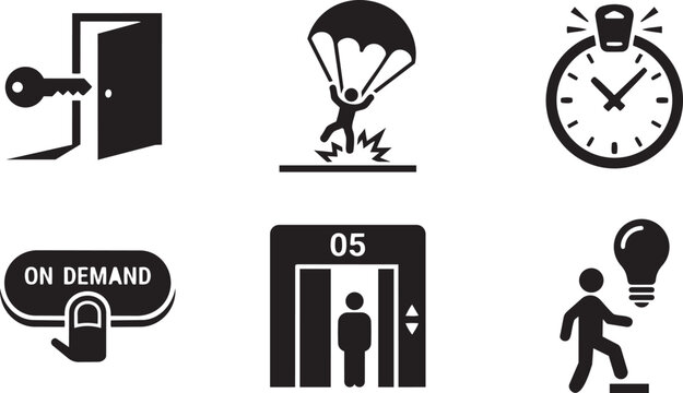 Just-in-Time JIT Access and Privileged Access Management PAM Security Symbols Solid Black Vector Silhouette Icon Set
