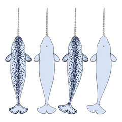 Set of colored illustrations animal narwhal. Isolated vector objects on white background. © rizik_pic