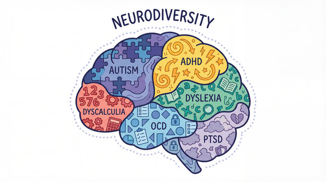 Colorful Brain Illustration Representing Neurodiversity and Cognitive Differences