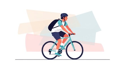 Fototapeta premium Cyclist riding a bicycle with a backpack on white background vector illustration