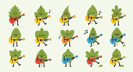 Collection of cute potted plants with smiling faces, a charming botanical illustration. © Janda