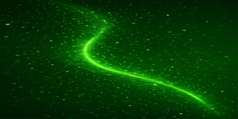 An abstract cosmic background features a glowing spiral galaxy and bright nebulae stars scattered across a dark green universe sky creating a fantasy outer space wallpaper illustration © Md