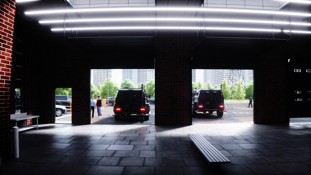An swat police driving fast on a city street. 3d rendering.