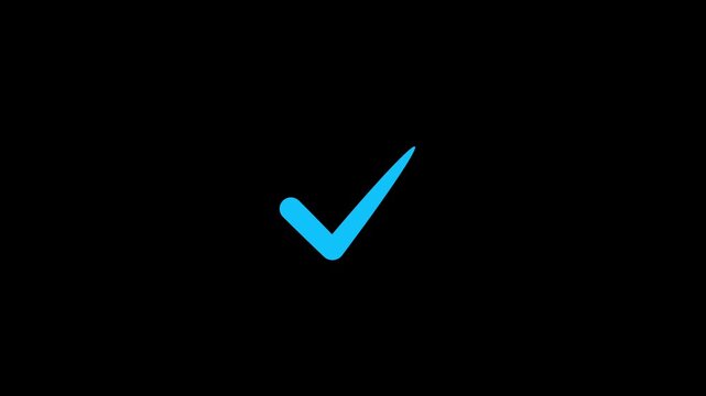 Blue checkmark symbol isolated on black background for approval success confirmation and verification concept