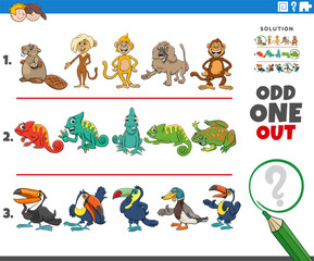 Fototapeta premium odd one out activity game with funny cartoon animal characters