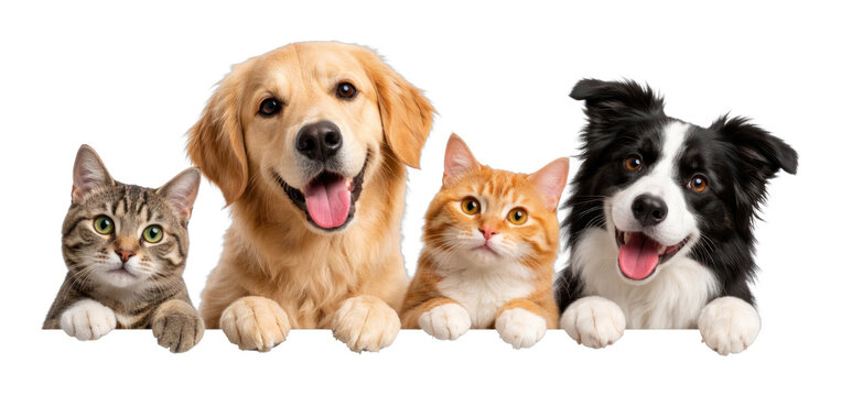 PNG Happy pets posing together.