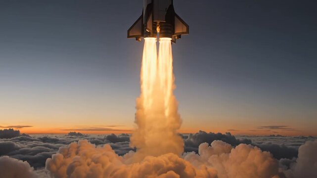 Rocket Launch Above Clouds At Sunset Stock Video