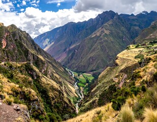 Obraz premium Majestic Andean Valley - A Breathtaking View of the Peruvian Highlands.