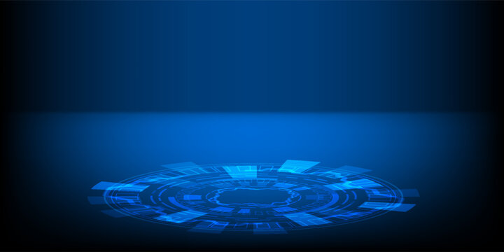 Fantastic Circle portals, holograms teleport gadgets. Sci-fi digital hi-tech elements for presentation GUI, VR, games or your product. HUD projector, magic portal, circle teleport podium. Vector