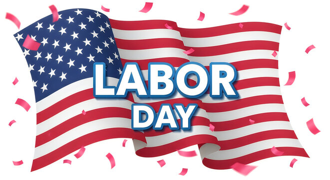 Colorful American flag with labor day text and confetti