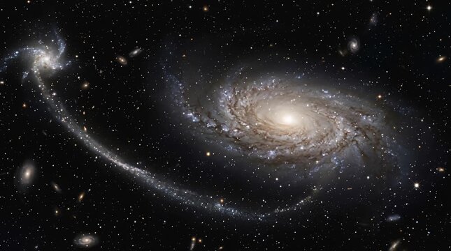 Enchanting spiral galaxy with celestial bodies and star clusters in deep space galaxy space, stars, cosmic.
